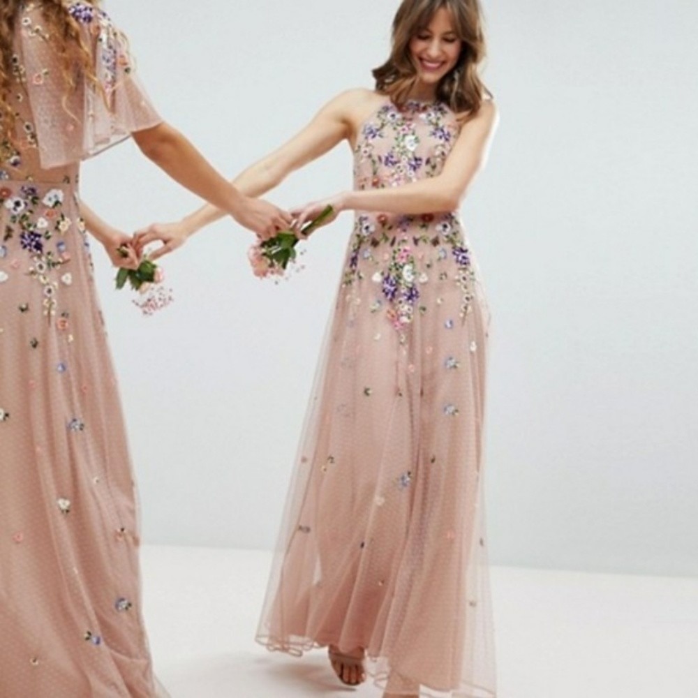 ASOS Dusty Rose Floral Sequin Halter Maxi Dress - Picture 4 of 14